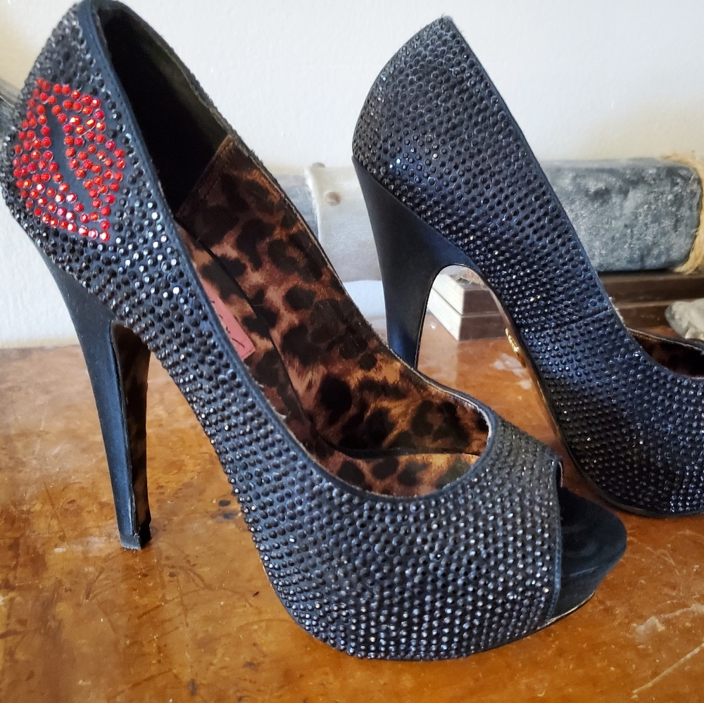 Betsy Johnson Rhinestone & Satin Pumps